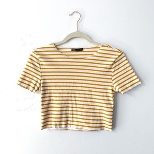 Zara Cropped Tee - Yellow/White Stripes